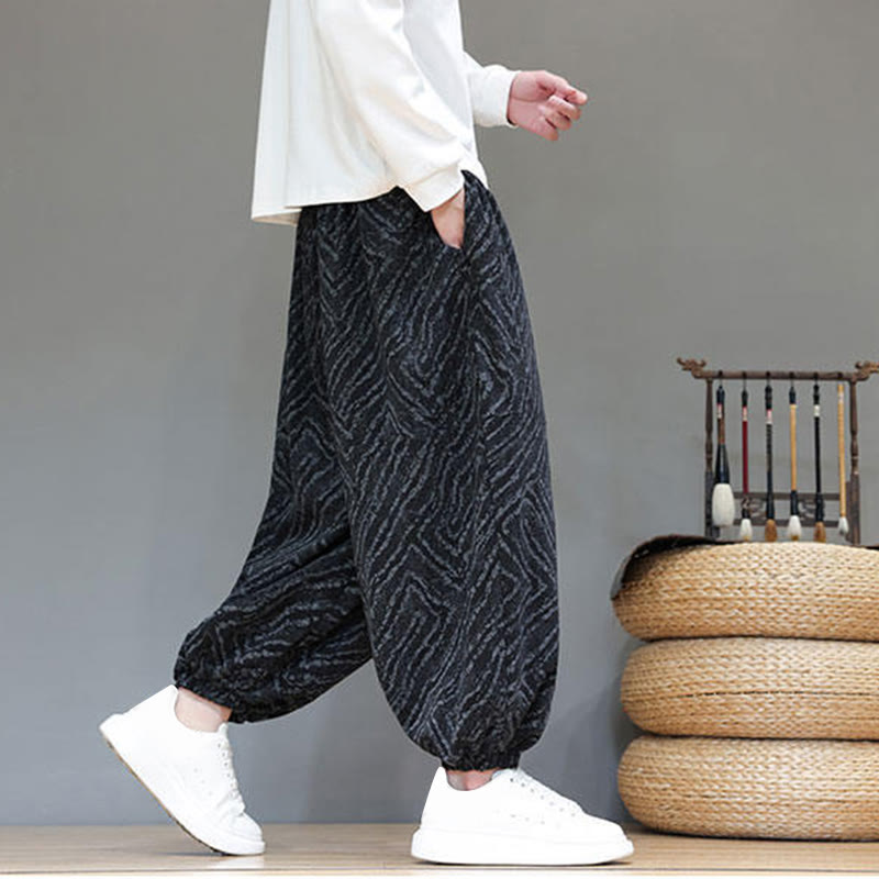 Nimara Ritual Fall Texture Drawstring Design Corduroy Cotton Linen Men's Harem Pants With Pockets