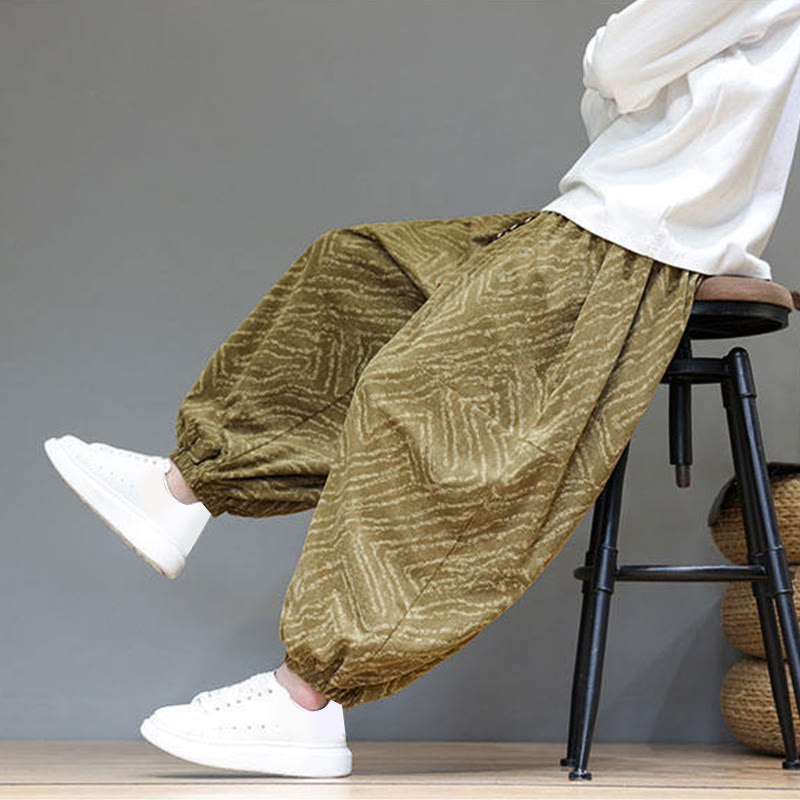 Nimara Ritual Fall Texture Drawstring Design Corduroy Cotton Linen Men's Harem Pants With Pockets