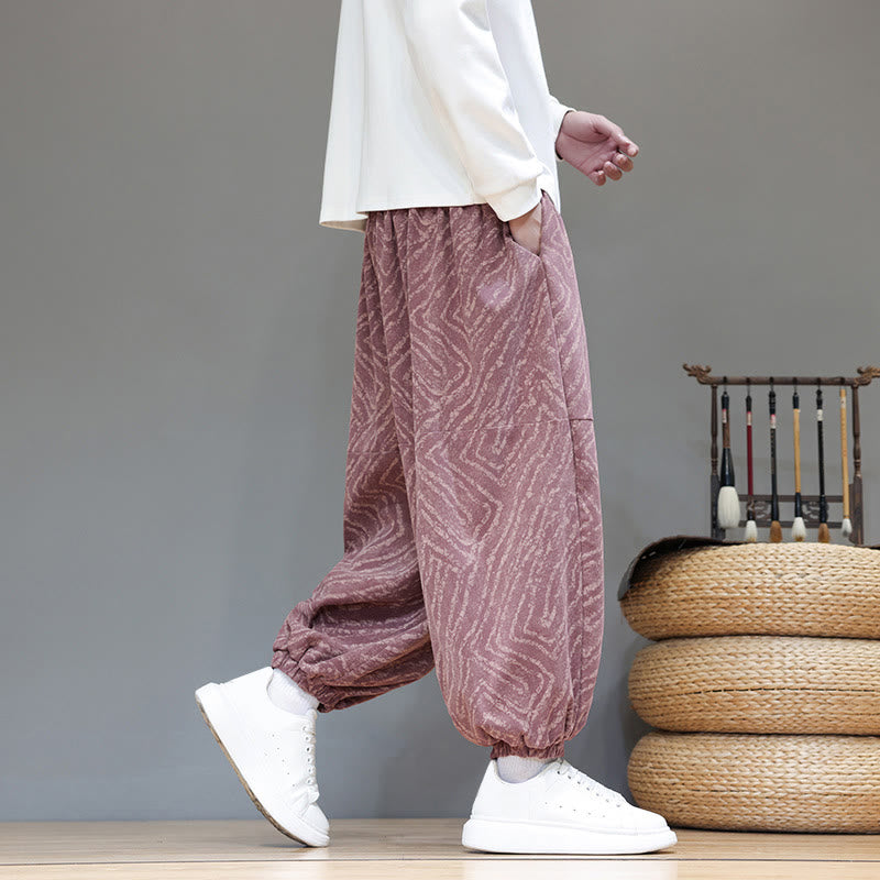 Nimara Ritual Fall Texture Drawstring Design Corduroy Cotton Linen Men's Harem Pants With Pockets
