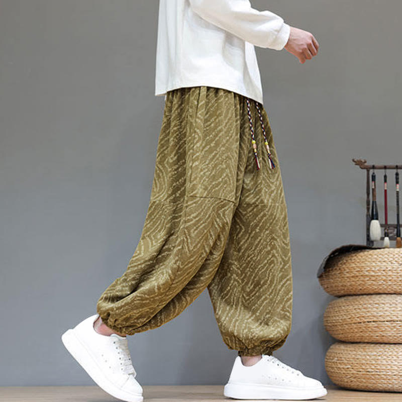 Nimara Ritual Fall Texture Drawstring Design Corduroy Cotton Linen Men's Harem Pants With Pockets