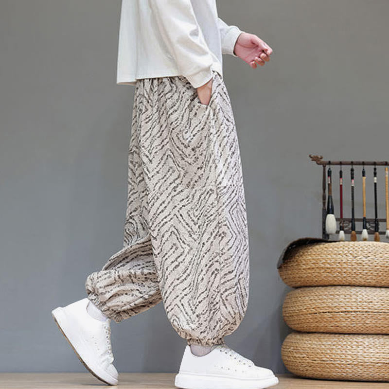 Nimara Ritual Fall Texture Drawstring Design Corduroy Cotton Linen Men's Harem Pants With Pockets