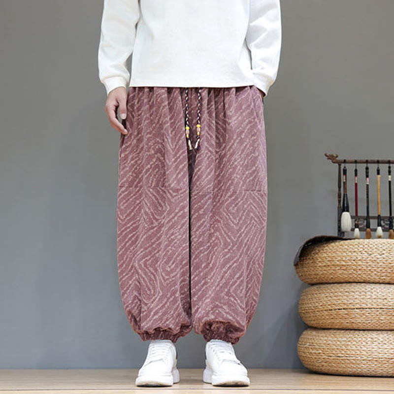 Nimara Ritual Fall Texture Drawstring Design Corduroy Cotton Linen Men's Harem Pants With Pockets