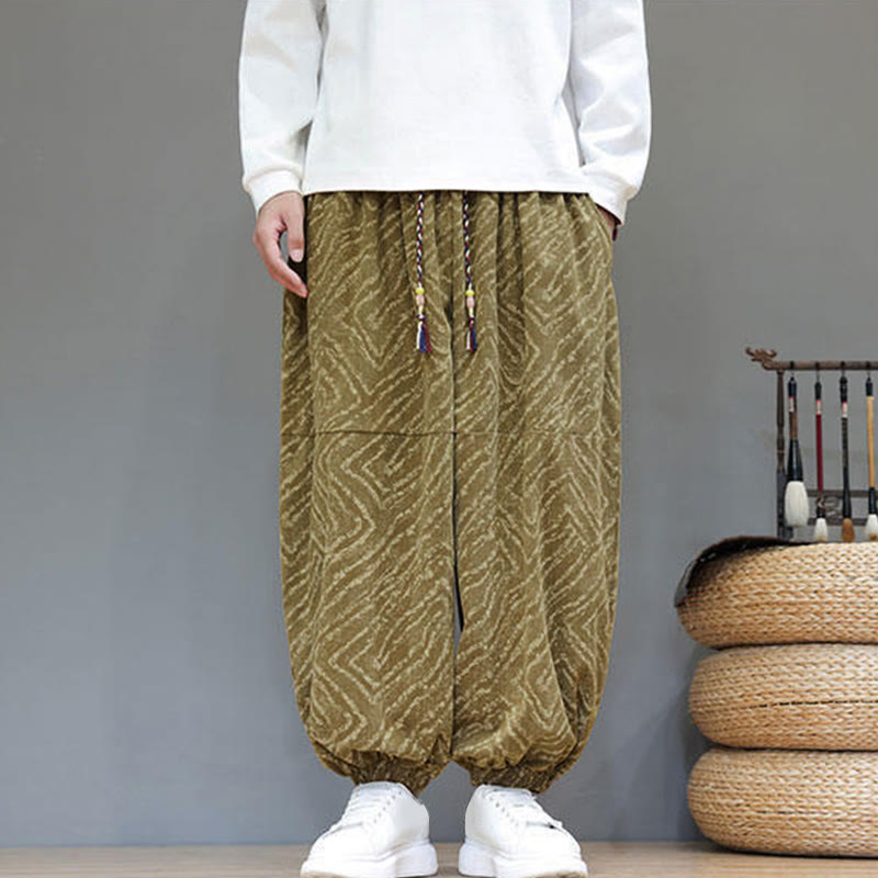 Nimara Ritual Fall Texture Drawstring Design Corduroy Cotton Linen Men's Harem Pants With Pockets