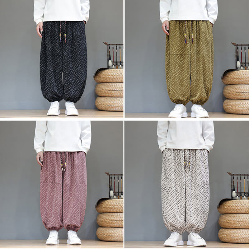 Nimara Ritual Fall Texture Drawstring Design Corduroy Cotton Linen Men's Harem Pants With Pockets
