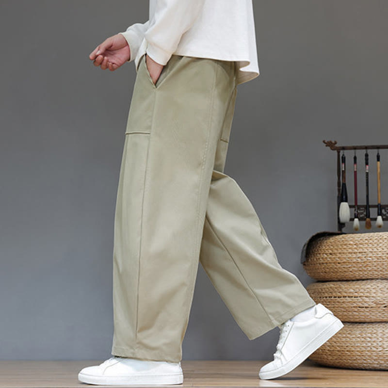 Nimara Ritual Fall Pure Color Cotton Men's Cropped Harem Pants With Pockets