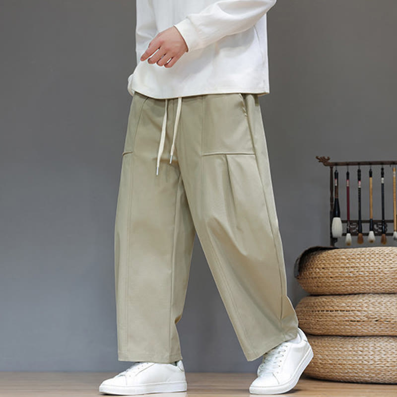 Nimara Ritual Fall Pure Color Cotton Men's Cropped Harem Pants With Pockets