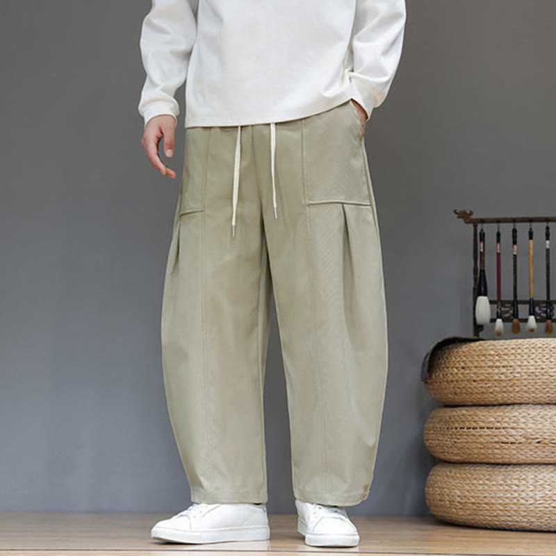 Nimara Ritual Fall Pure Color Cotton Men's Cropped Harem Pants With Pockets