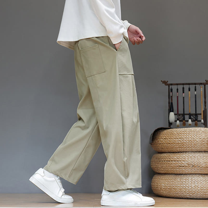 Nimara Ritual Fall Pure Color Cotton Men's Cropped Harem Pants With Pockets