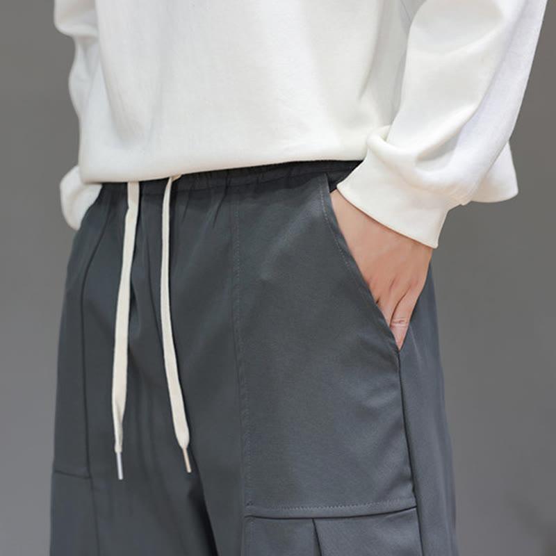 Nimara Ritual Fall Pure Color Cotton Men's Cropped Harem Pants With Pockets