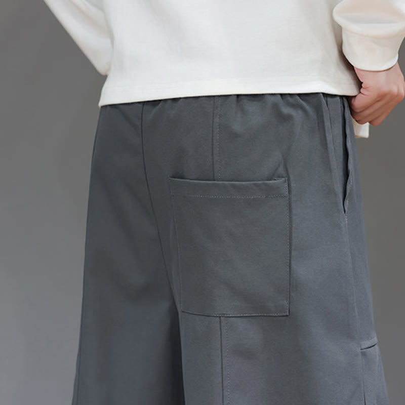 Nimara Ritual Fall Pure Color Cotton Men's Cropped Harem Pants With Pockets