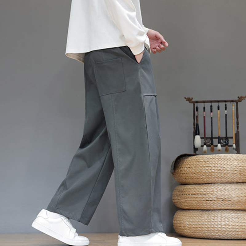 Nimara Ritual Fall Pure Color Cotton Men's Cropped Harem Pants With Pockets