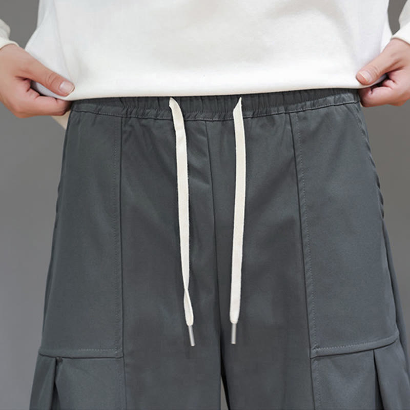 Nimara Ritual Fall Pure Color Cotton Men's Cropped Harem Pants With Pockets