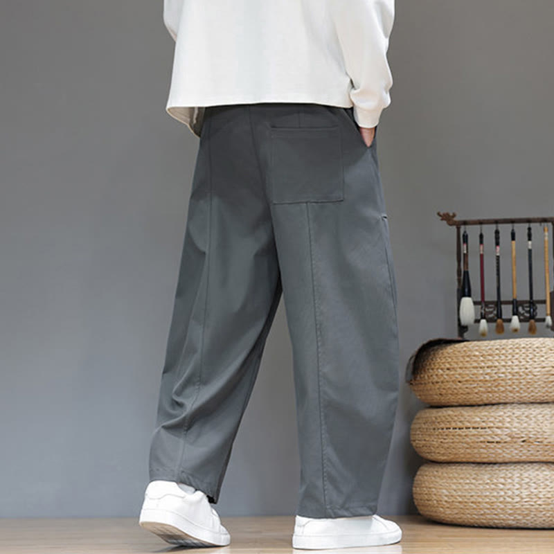 Nimara Ritual Fall Pure Color Cotton Men's Cropped Harem Pants With Pockets