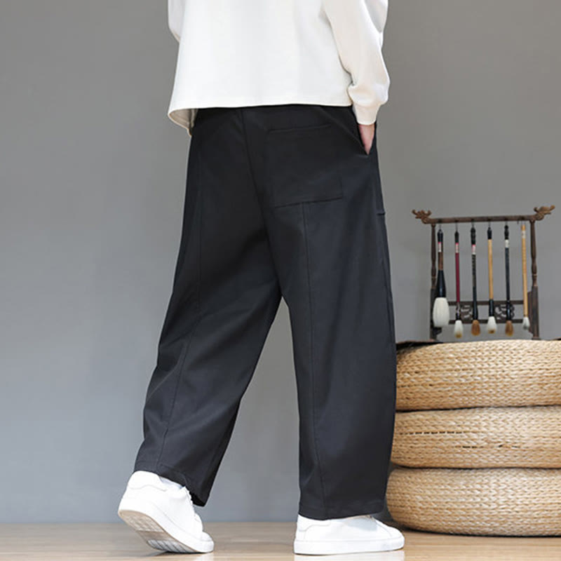 Nimara Ritual Fall Pure Color Cotton Men's Cropped Harem Pants With Pockets
