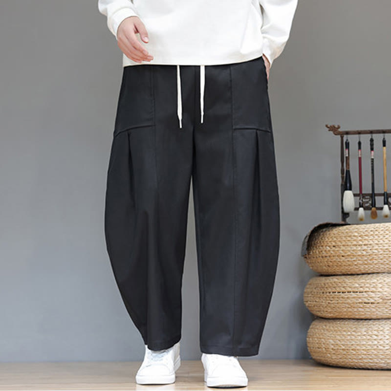 Nimara Ritual Fall Pure Color Cotton Men's Cropped Harem Pants With Pockets