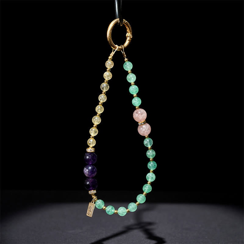 Nimara Ritual Green Strawberry Quartz Citrine Queen Charm Calm Key Chain Phone Hanging Decoration