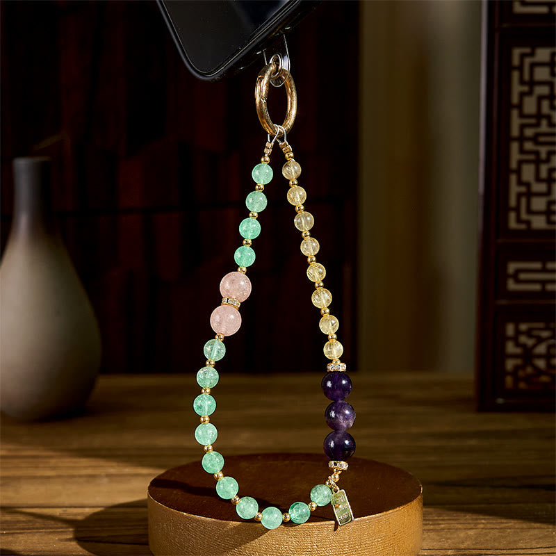 Nimara Ritual Green Strawberry Quartz Citrine Queen Charm Calm Key Chain Phone Hanging Decoration