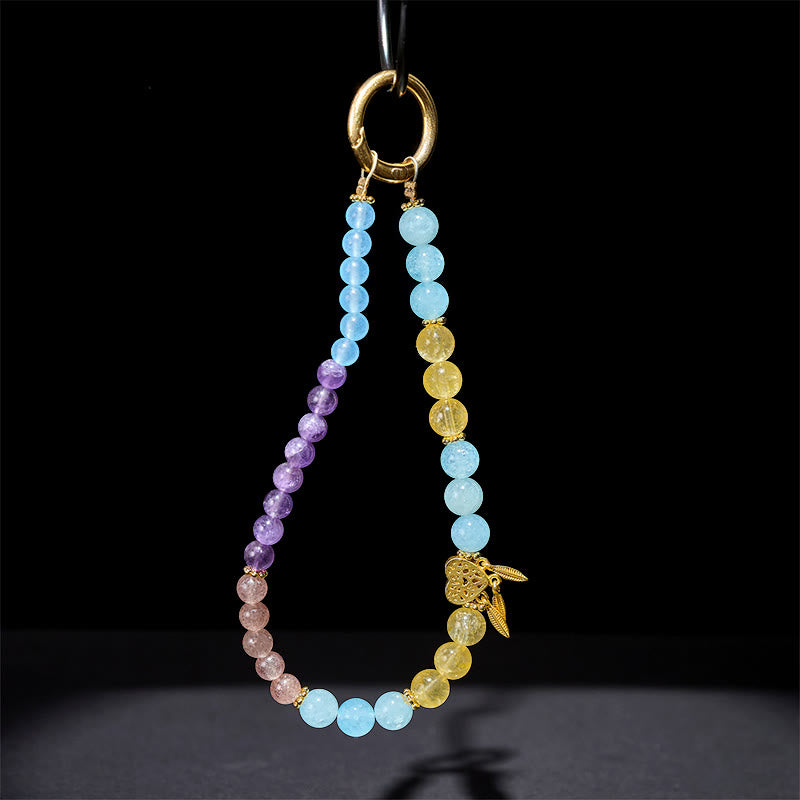 Nimara Ritual Blue Chalcedony Citrine Heart Design Energy Key Chain Phone Hanging Decoration