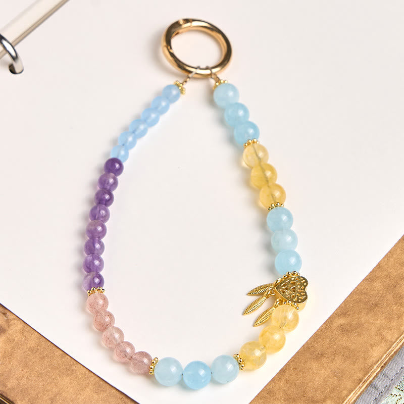 Nimara Ritual Blue Chalcedony Citrine Heart Design Energy Key Chain Phone Hanging Decoration