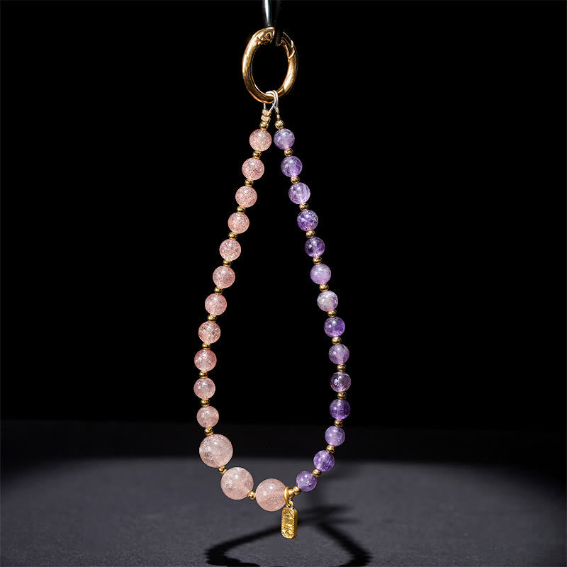 Nimara Ritual Strawberry Quartz Amethyst Happiness Healing Key Chain Phone Hanging Decoration