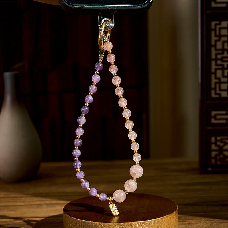 Nimara Ritual Strawberry Quartz Amethyst Happiness Healing Key Chain Phone Hanging Decoration