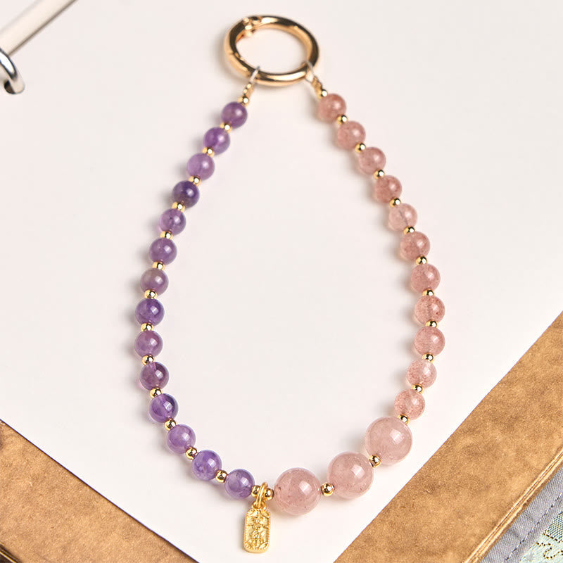 Nimara Ritual Strawberry Quartz Amethyst Happiness Healing Key Chain Phone Hanging Decoration