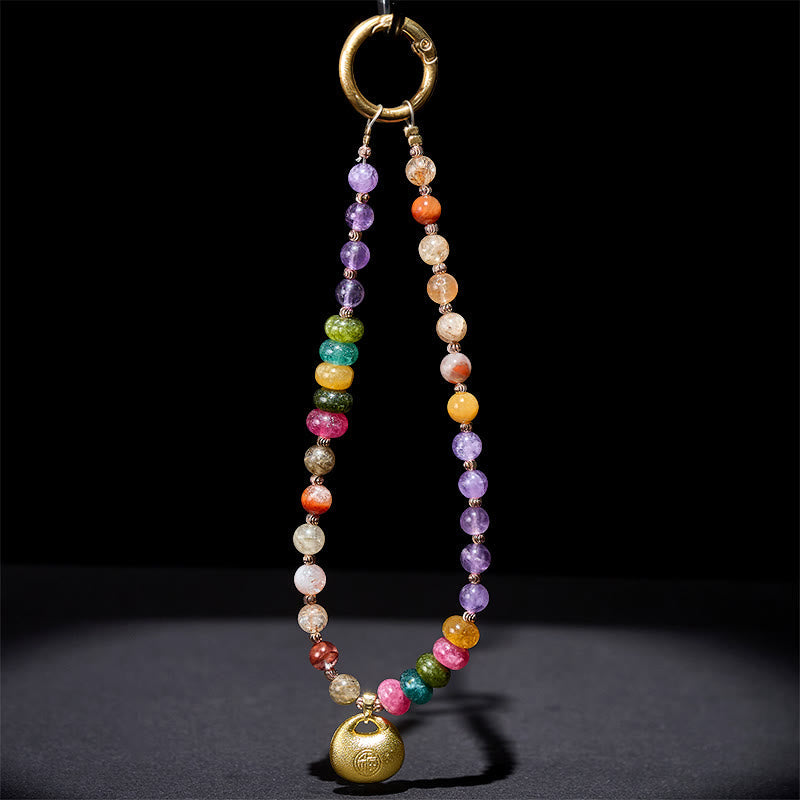 Nimara Ritual Colorful Fu Character Amethyst Super Seven Crystal Key Chain Phone Hanging Decoration