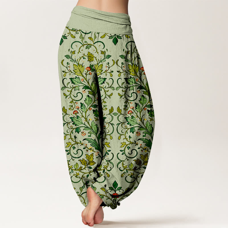 Nimara Ritual Pure Cotton Classical Symmetrical Plant Leaf Pattern Women's Elastic Waist Harem Pants