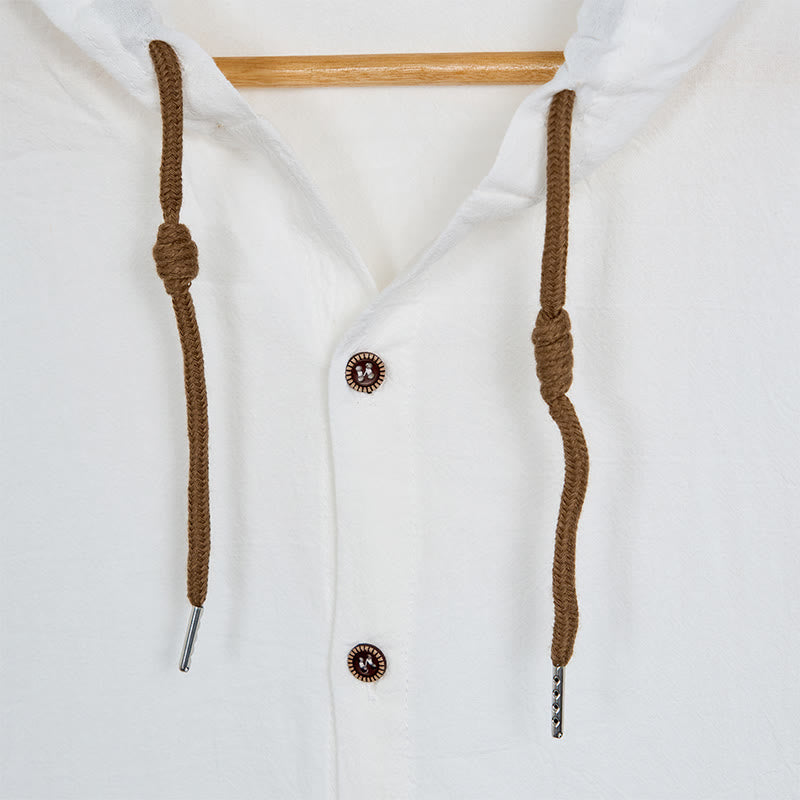 Nimara Ritual Solid Color Long Sleeve Hooded Drawstring Buttons Men's Shirt