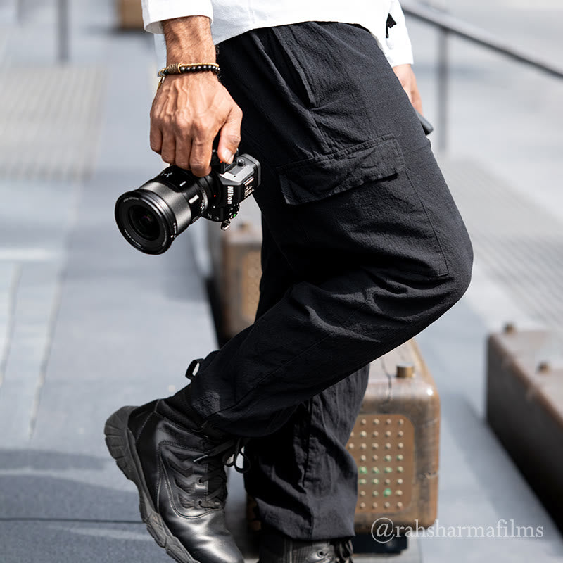 Nimara Ritual Solid Color Linen Drawstring Men's Cargo Pants With Pockets