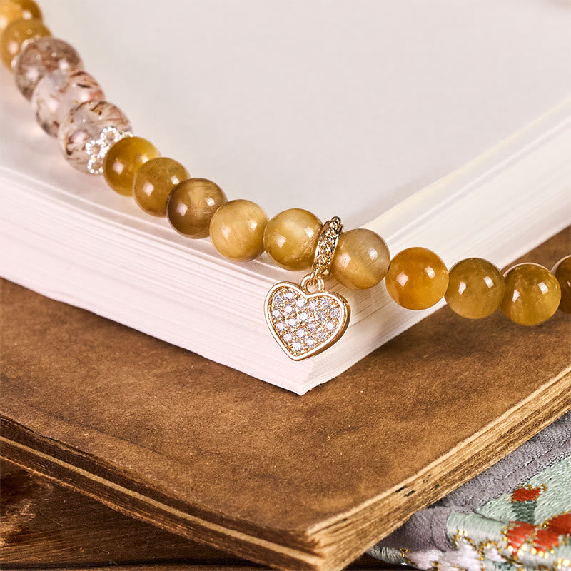Nimara Ritual Golden Tiger Eye Red Tiger Eye Heart Charm Strength Key Chain Phone Hanging Decoration