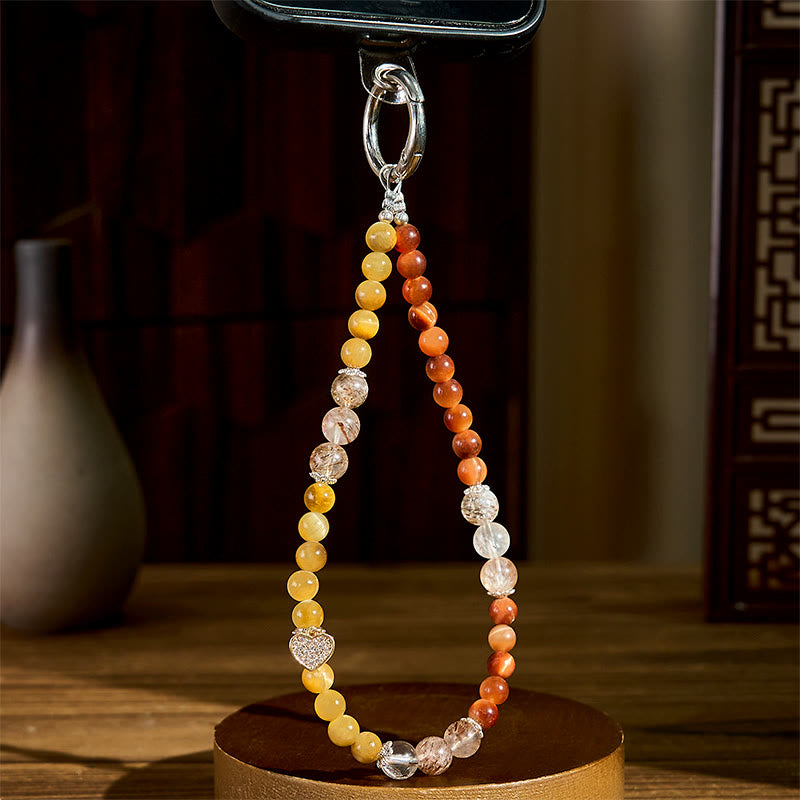 Nimara Ritual Golden Tiger Eye Red Tiger Eye Heart Charm Strength Key Chain Phone Hanging Decoration