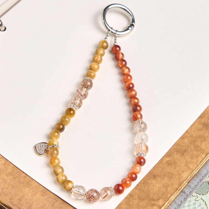Nimara Ritual Golden Tiger Eye Red Tiger Eye Heart Charm Strength Key Chain Phone Hanging Decoration