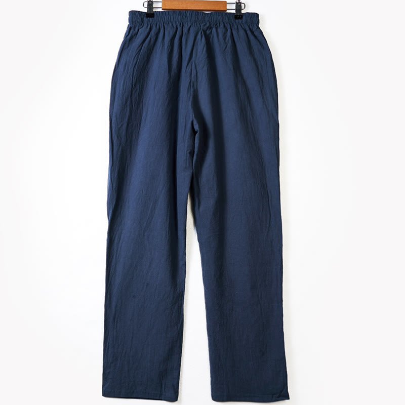Nimara Ritual Solid Color Buttons Drawstring Men's Cotton Pants With Pockets