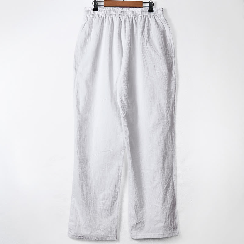 Nimara Ritual Solid Color Buttons Drawstring Men's Cotton Pants With Pockets