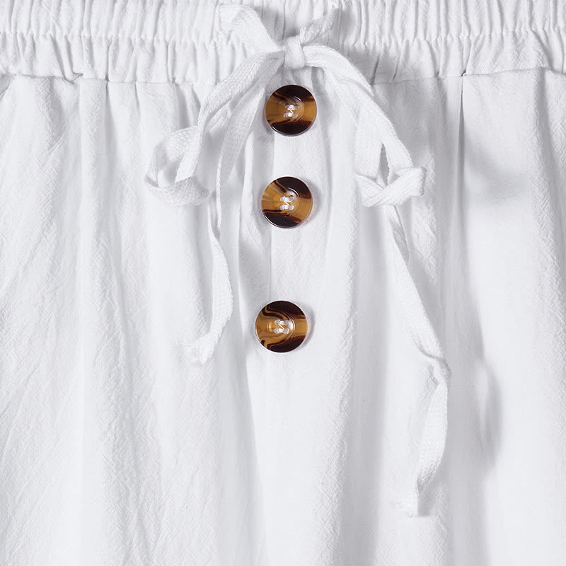 Nimara Ritual Solid Color Buttons Drawstring Men's Cotton Pants With Pockets