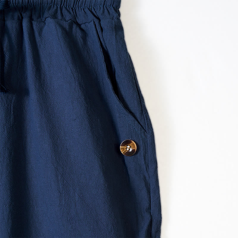 Nimara Ritual Solid Color Buttons Drawstring Men's Cotton Pants With Pockets