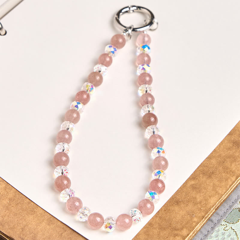 Nimara Ritual Natural Strawberry Quartz Beaded Healing Key Chain Phone Hanging Decoration