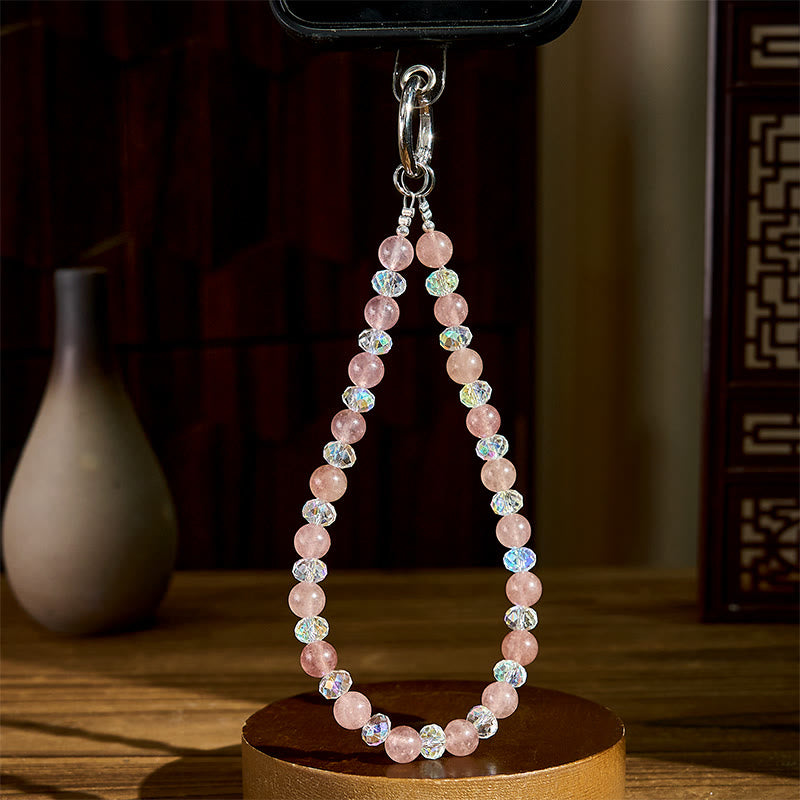 Nimara Ritual Natural Strawberry Quartz Beaded Healing Key Chain Phone Hanging Decoration