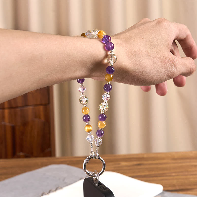 Nimara Ritual Amethyst Golden Tiger Eye Beaded Balance Key Chain Phone Hanging Decoration