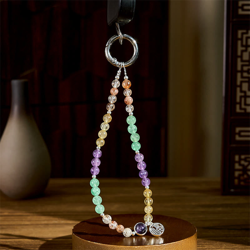 Nimara Ritual Fu Character Charm Super Seven Crystal Growth Key Chain Phone Hanging Decoration