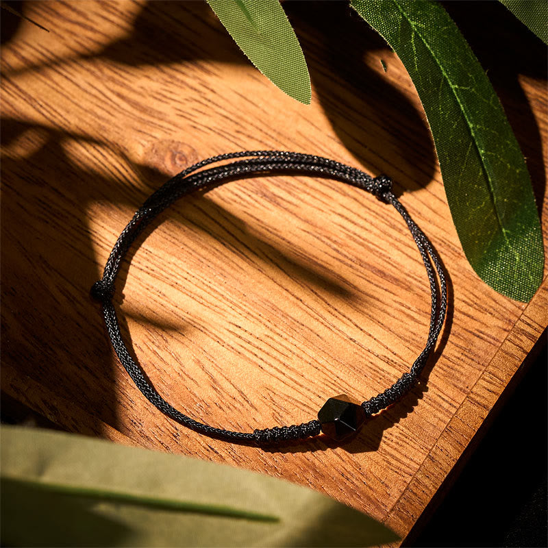 Nimara Ritual Natural Black Obsidian String Braided Strength Bracelet