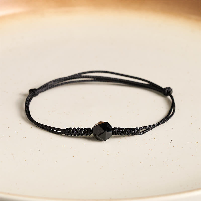 Nimara Ritual Natural Black Obsidian String Braided Strength Bracelet
