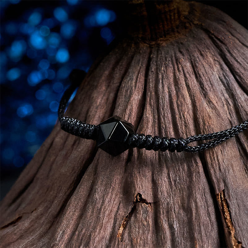 Nimara Ritual Natural Black Obsidian String Braided Strength Bracelet