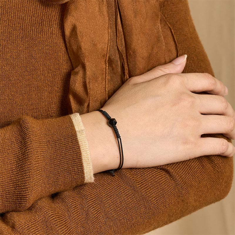 Nimara Ritual Natural Black Obsidian String Braided Strength Bracelet