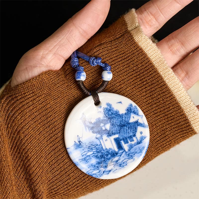 Nimara Ritual Ethnic Peony Peach Blossoms Lotus Symbol Ceramics Necklace Enlightenment Pendant