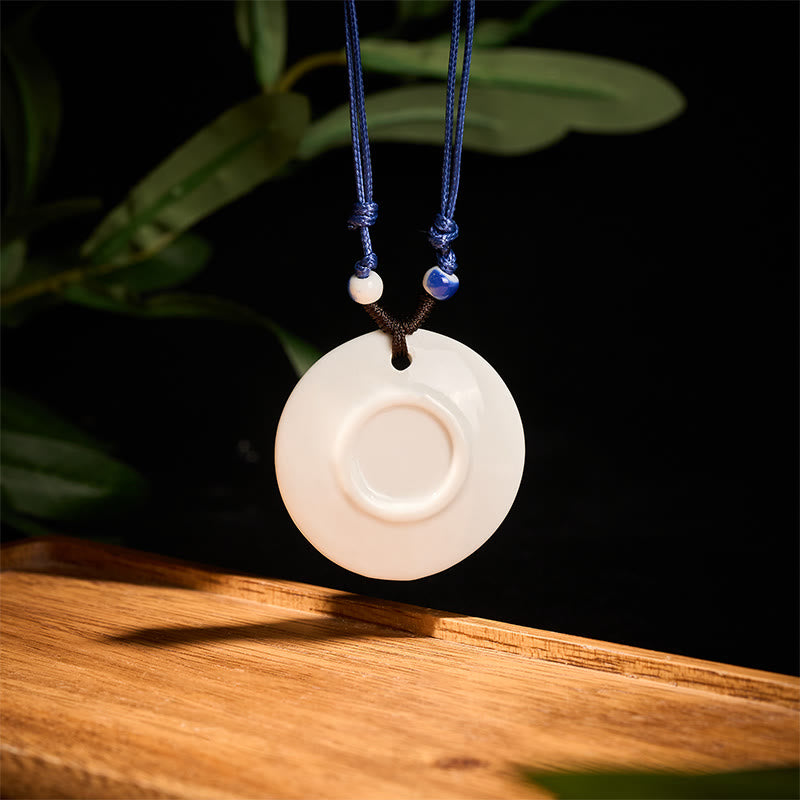 Nimara Ritual Ethnic Peony Peach Blossoms Lotus Symbol Ceramics Necklace Enlightenment Pendant
