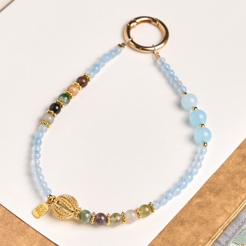 Nimara Ritual Fu Character Blue Chalcedony Emotional Balance Key Chain Phone Hanging Decoration