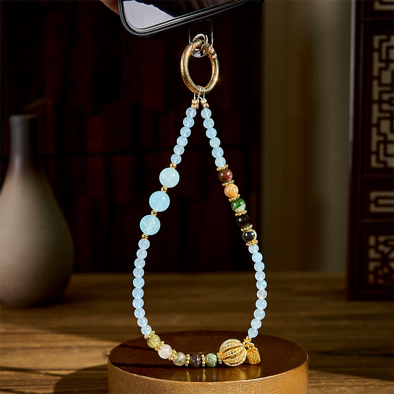 Nimara Ritual Fu Character Blue Chalcedony Emotional Balance Key Chain Phone Hanging Decoration