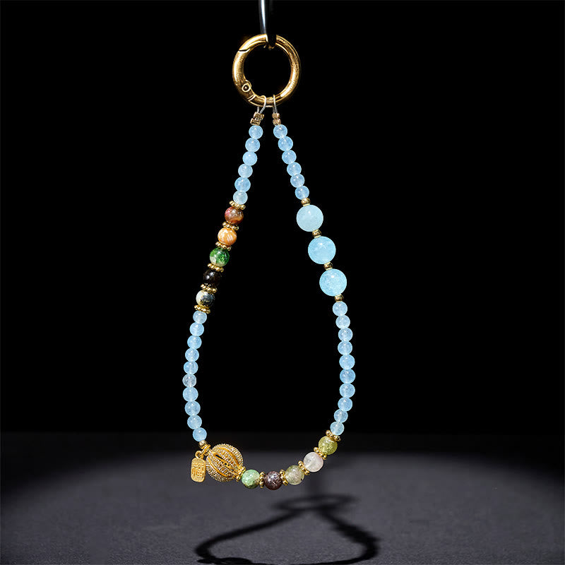 Nimara Ritual Fu Character Blue Chalcedony Emotional Balance Key Chain Phone Hanging Decoration